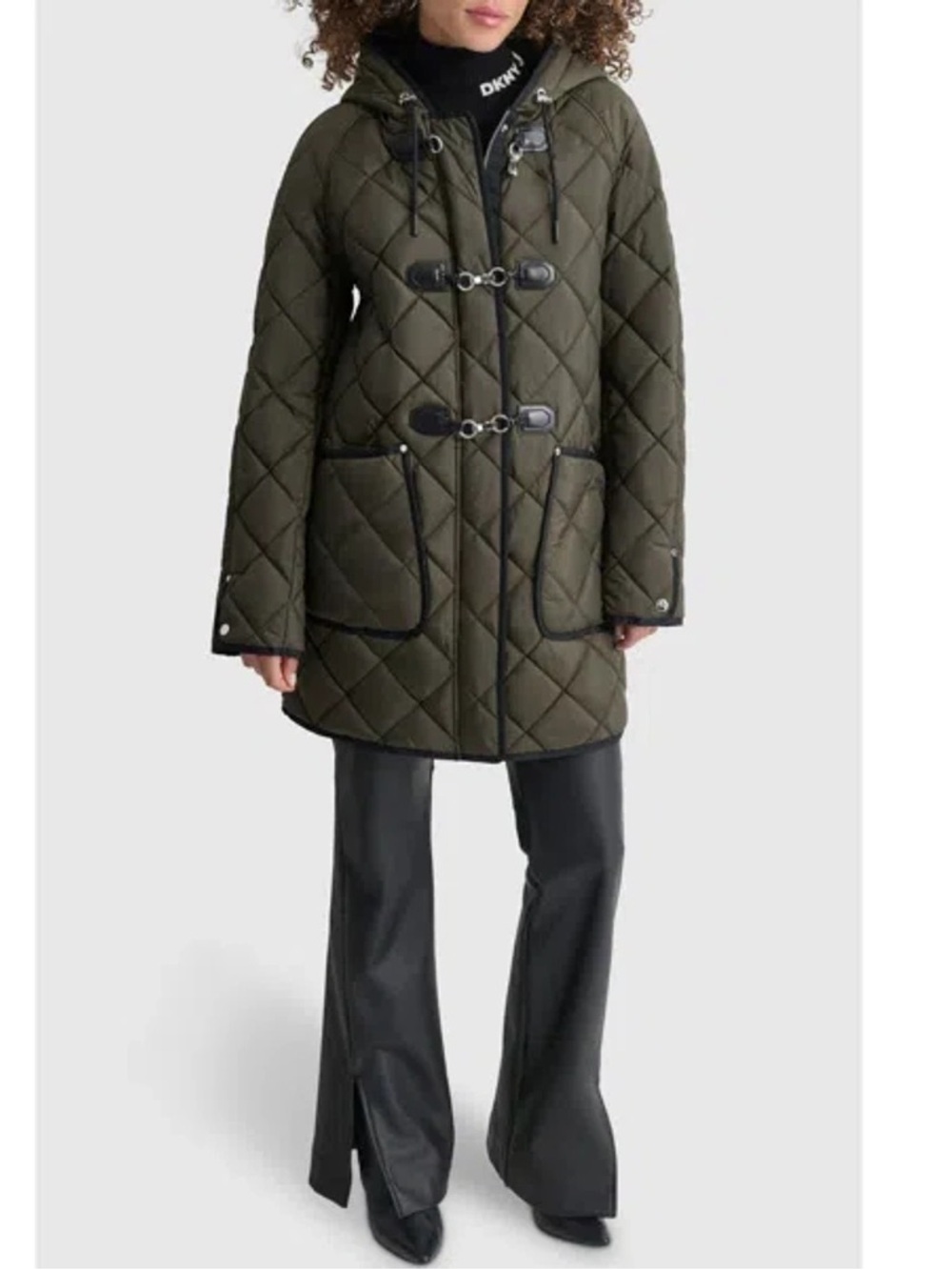 DKNY Water Resistant Hooded Quilted Jacket In Loden